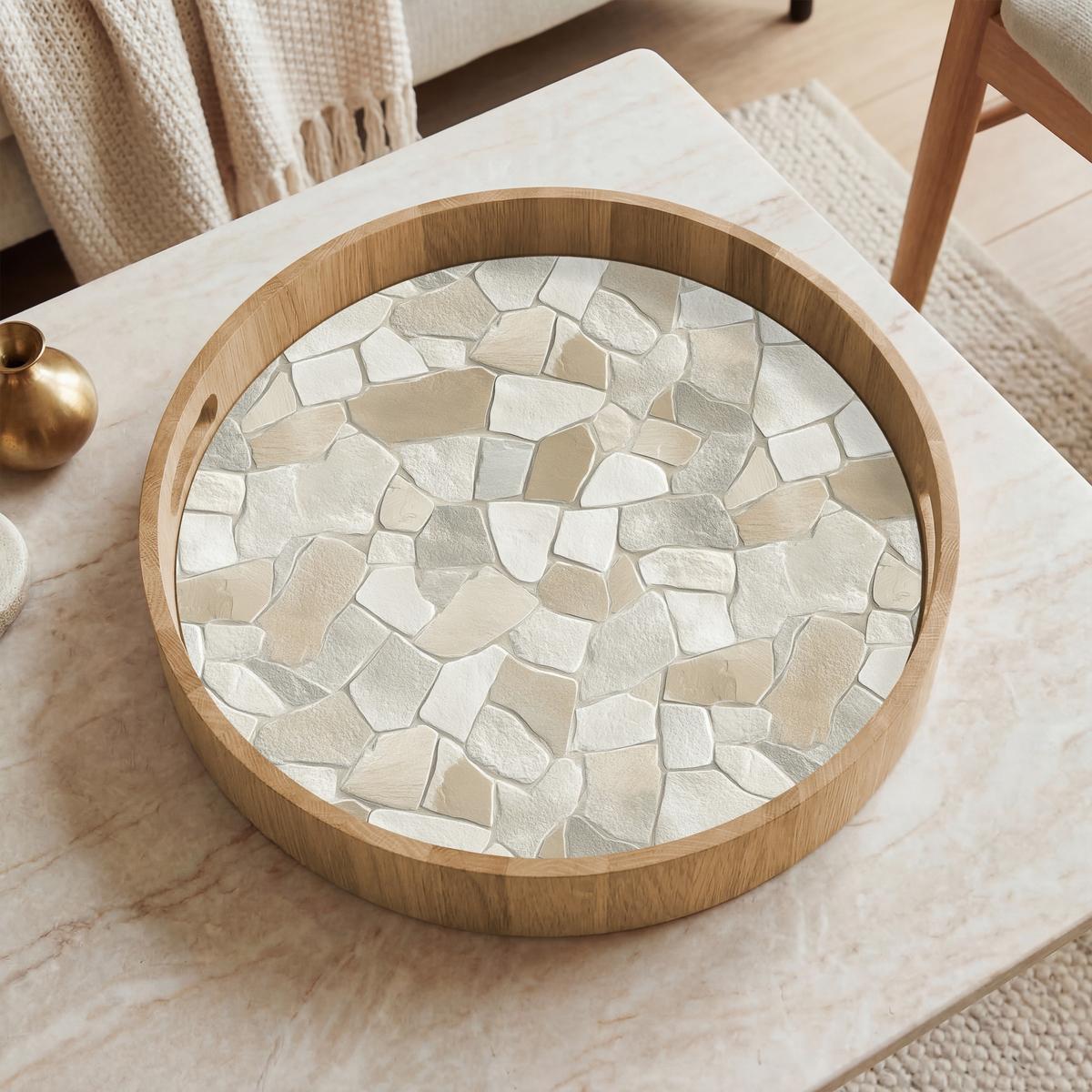 TABLETT Mosaik - Steine - Beige 40x40 cm - Beige, Holz (40/5/5cm) - OnlyWow