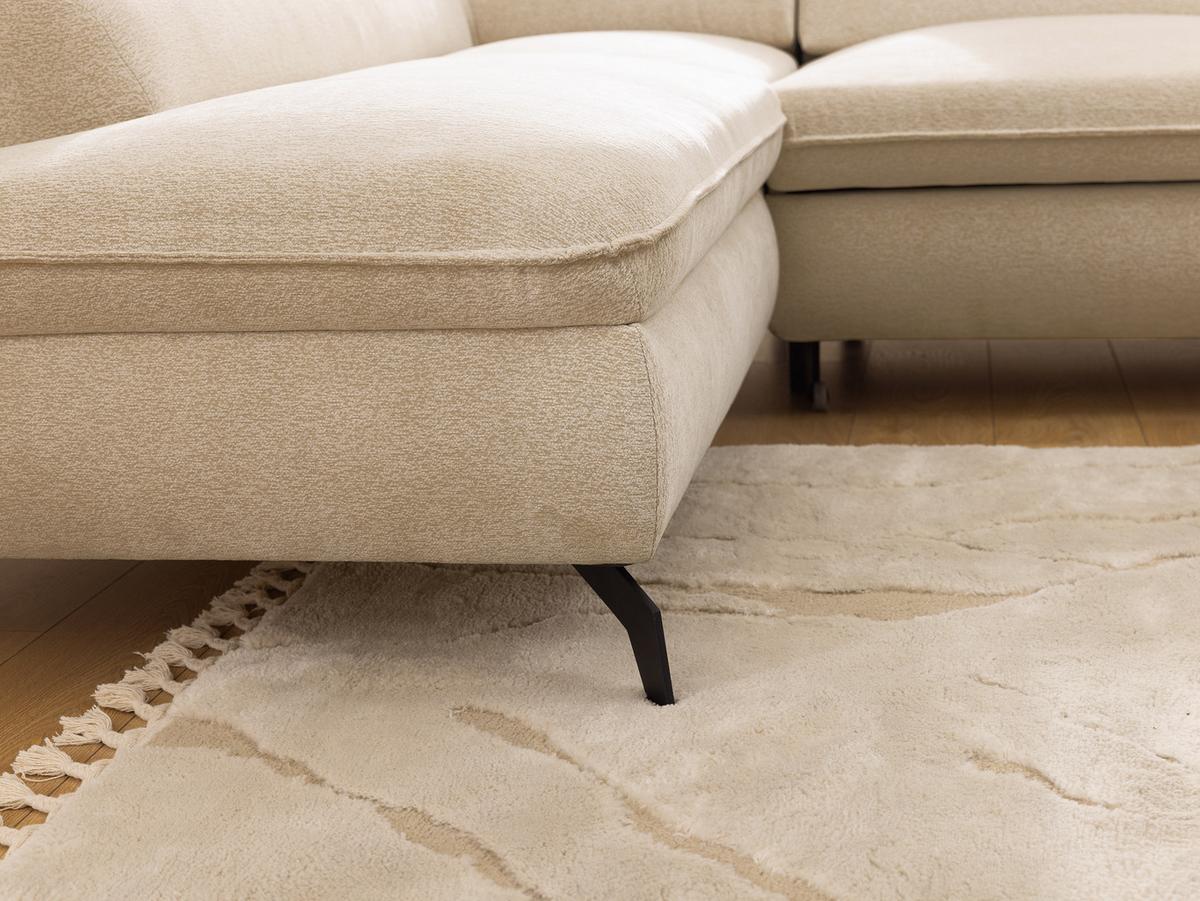 ECKSOFA mit Schlaffunktion und Bettkasten Bonnie aus Taupe Chenille-Stoff mit verstellbaren Kopfstützen und Armlehne - Ottomane links - Taupe/Schwarz, Holz/Textil (275/210cm) - S-Style
