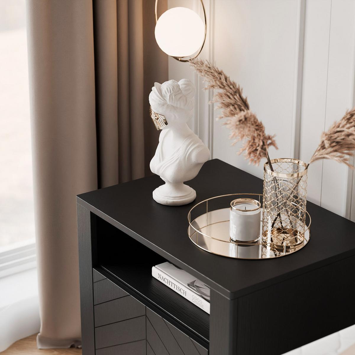 NACHTSCHRANK LORIEN 54/40/57 cm Schwarz - Schwarz, Holzwerkstoff/Metall (54/57.1/40.6cm) - Idohome