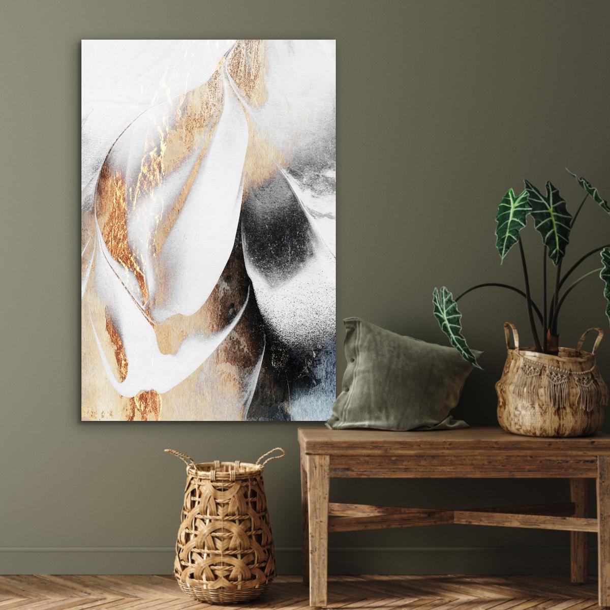 METALLBILD Luxus - Abstrakt - Gold - Weiß 80x120 cm - Goldfarben, Metall (80/120cm) - MuchoWow