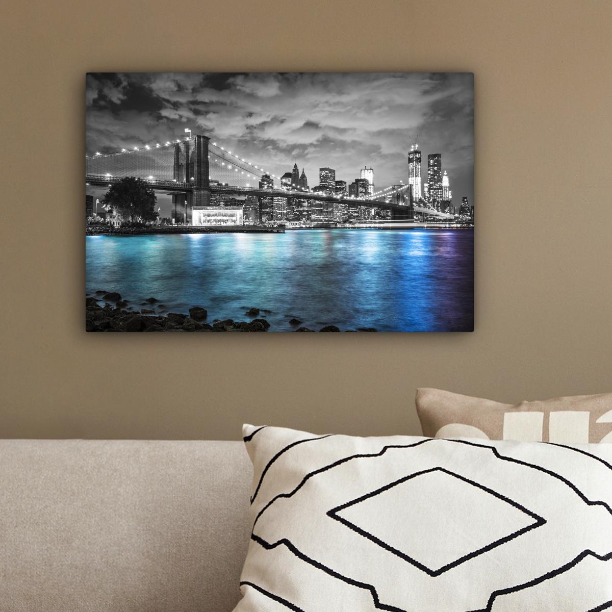 LEINWANDBILD New York - Skyline - Stadt - Blau Deko Schlafzimmer 30x20 cm - Blaugrau, Textil (30/20cm) - MuchoWow