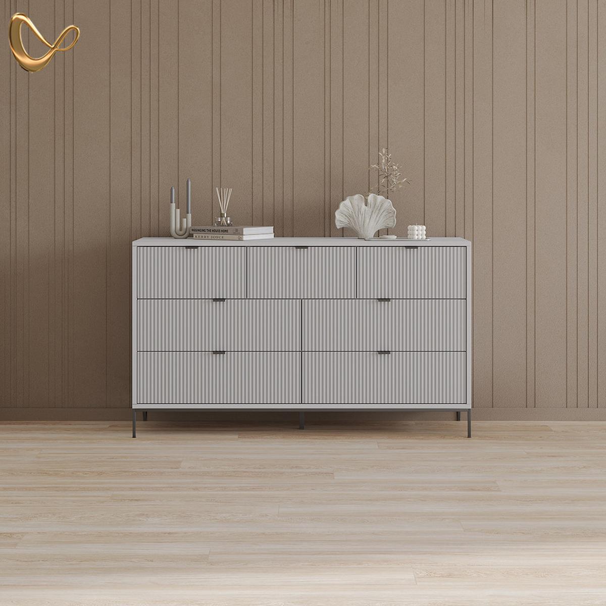 SIDEBOARD Aterno Grau 42 x 81 cm mit 7 Schubladen - Grau, Holzwerkstoff (42/81/140cm) - Livinity®