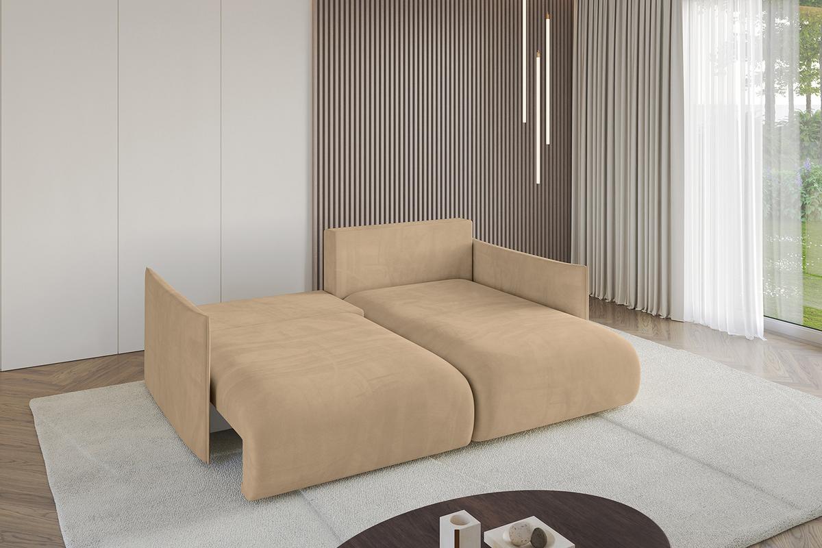 ECKSOFA Ottomane rechts ONESK-L 216x177x72 Grün Velours - Beige, Holzwerkstoff/Kunststoff (177/216cm) - ALTDECOR
