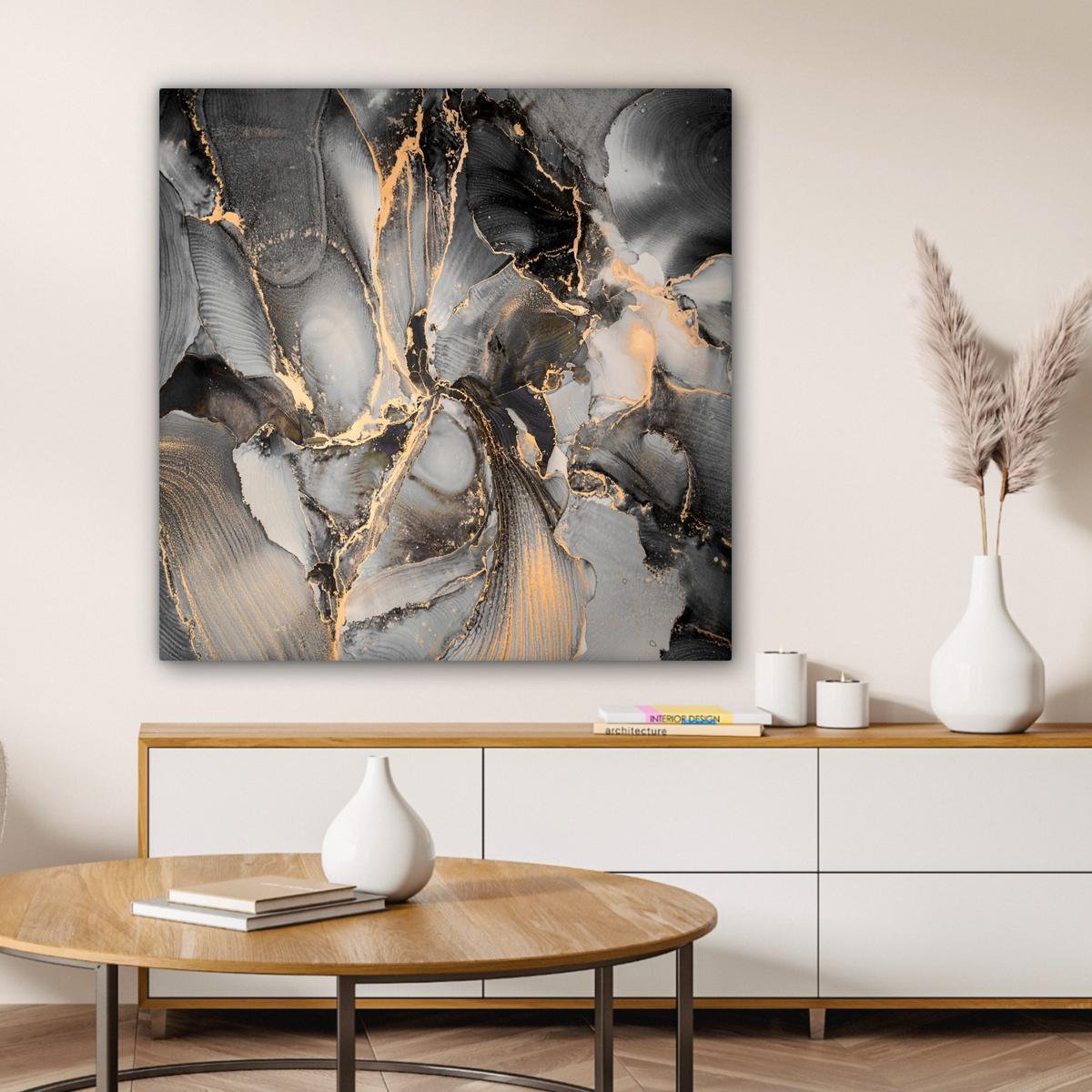 LEINWANDBILD Grau - Luxus - Gold - Marmor Deko Groß 90x90 cm - Dunkelgrau, Textil (90/90cm) - MuchoWow