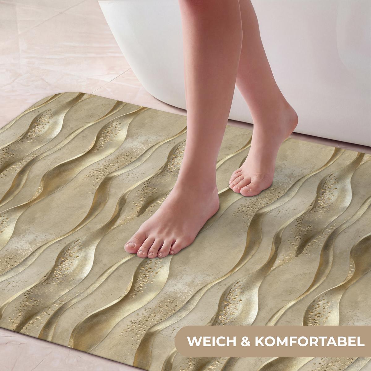BADEMATTE Wellen - Muster - Gold 60x120 cm - Messingfarben, Textil (60/120cm) - OnlyWow