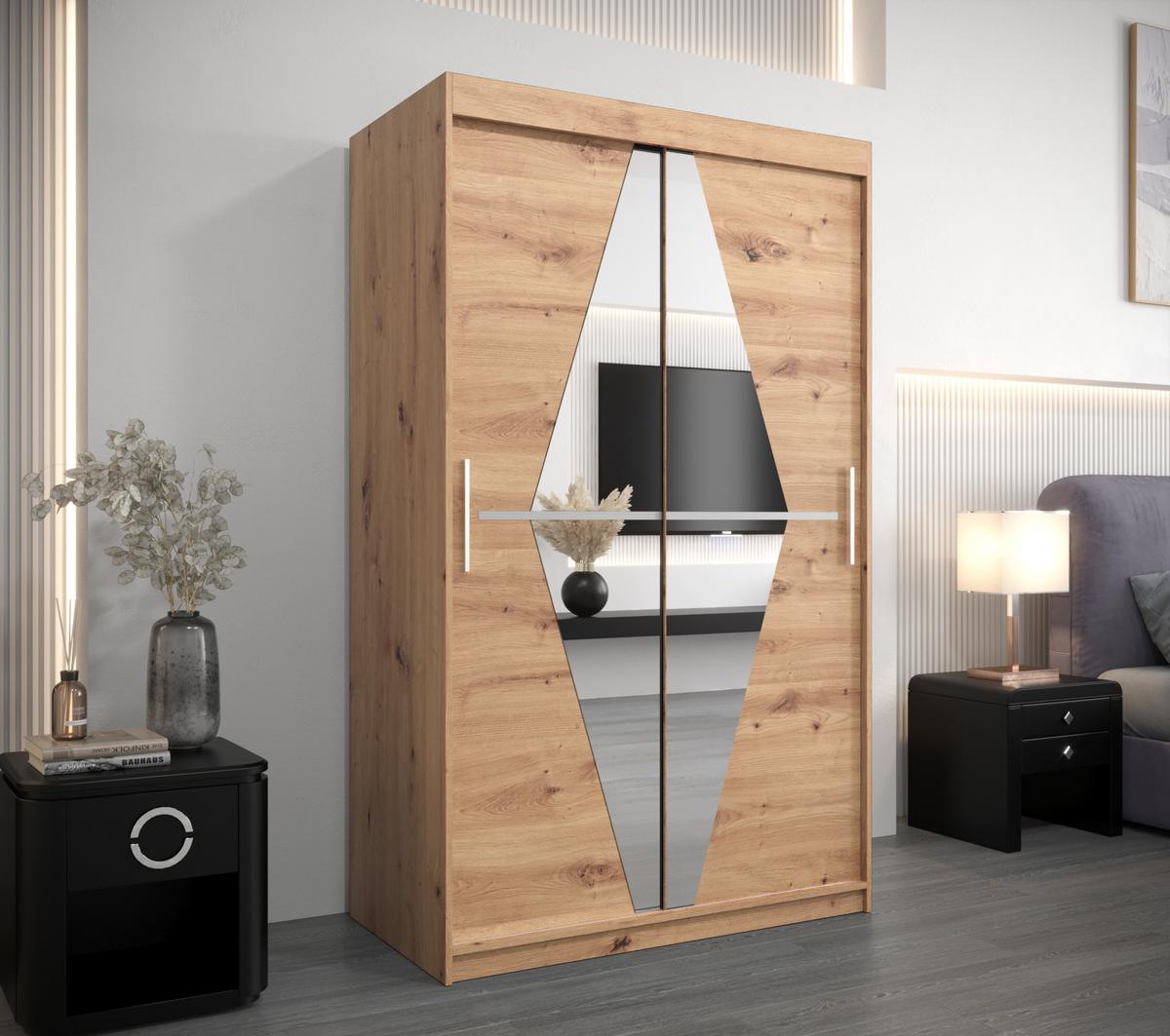 SCHWEBETÜRENSCHRANK 200/120/62 2-türig - Silberfarben/Eiche Artisan, Holz/Kunststoff (120/200/62cm) - MÖBEL KRYSPOL