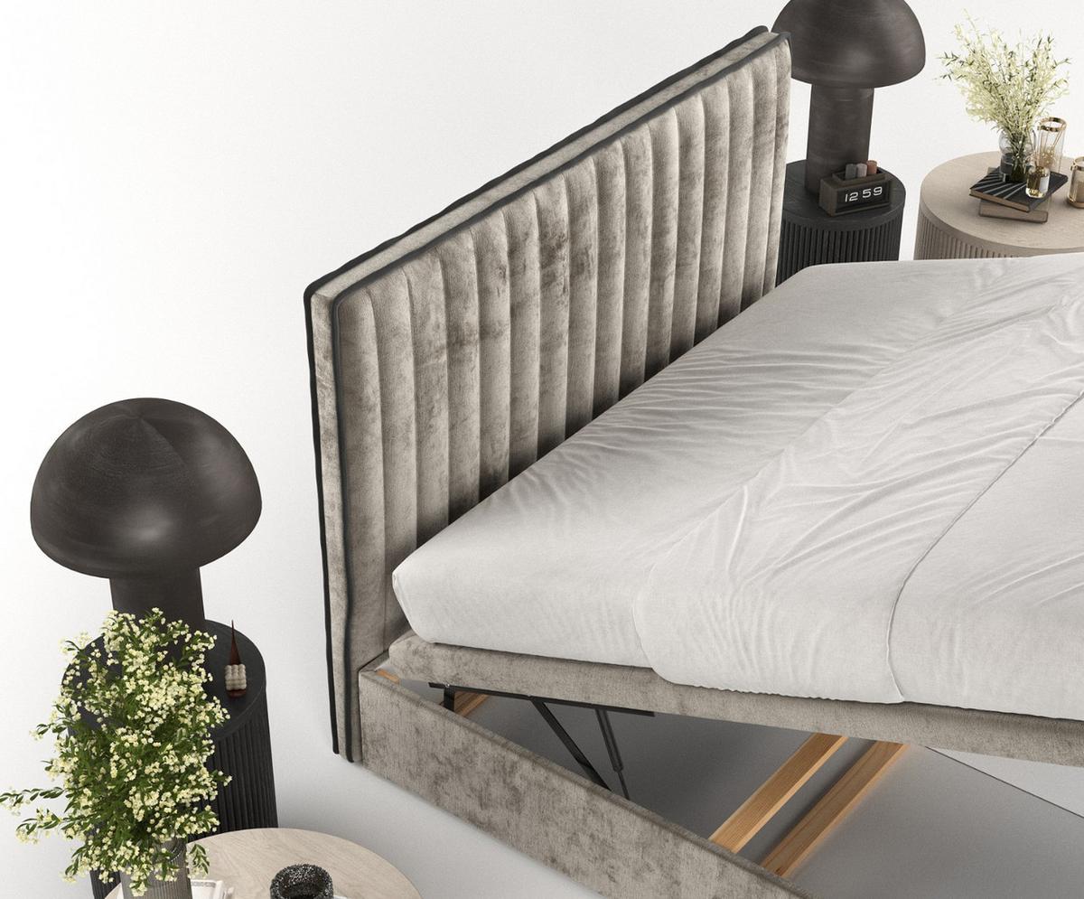 POLSTERBETT Keva mit Stauraum 180/200 cm Beige im Lotta Stoff - Beige/Schwarz, Holz/Holzwerkstoff (180/200cm) - AltaBeds