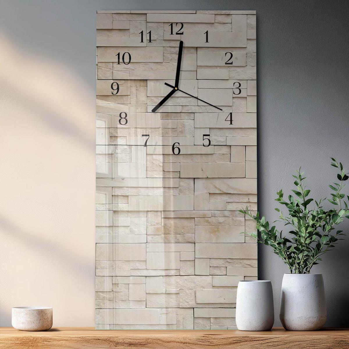 WANDUHR aus Glas 30x60 cm - Steinmauer - Braun, Glas (30/60/0.4cm) - TULUP