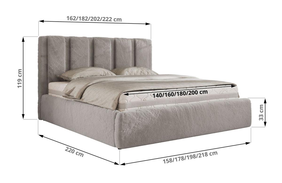POLSTERBETT SAVINO CLASSIC 140/200 - Hellgrau Plüsch - Pocket-Matratze - Hellgrau, Textil (140/200cm) - MKS