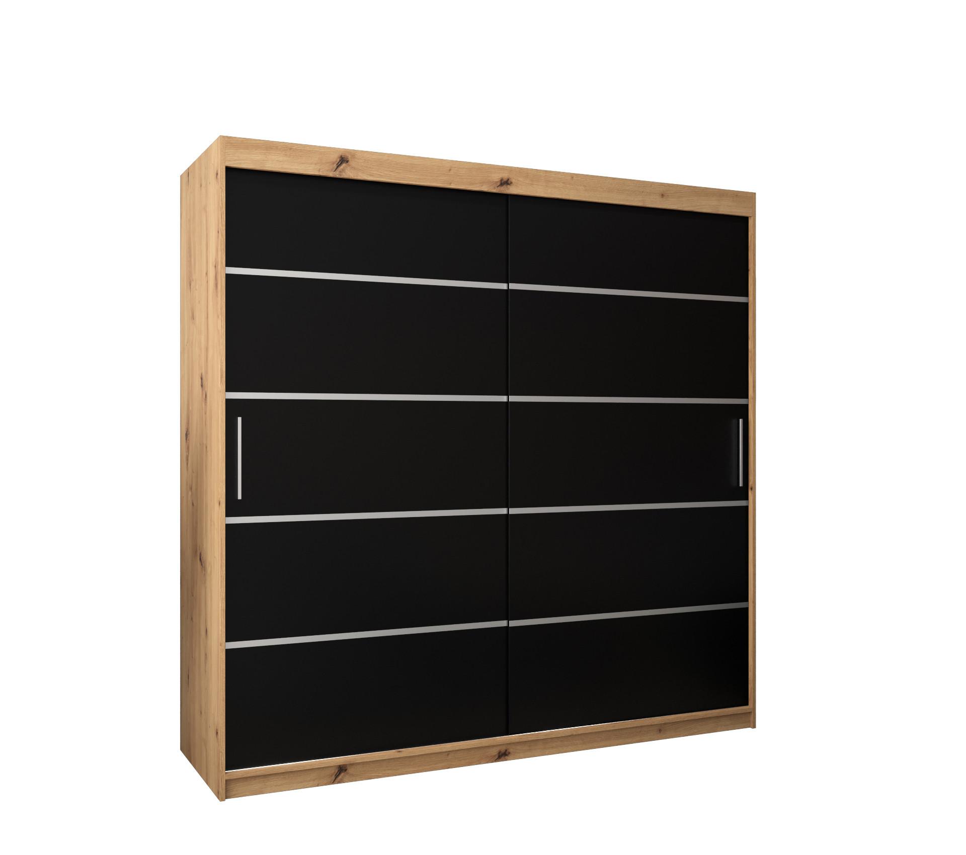 SCHWEBETÜRENSCHRANK 200/200/62 2-türig - Silberfarben/Schwarz, Holz/Kunststoff (200/200/62cm) - MÖBEL KRYSPOL