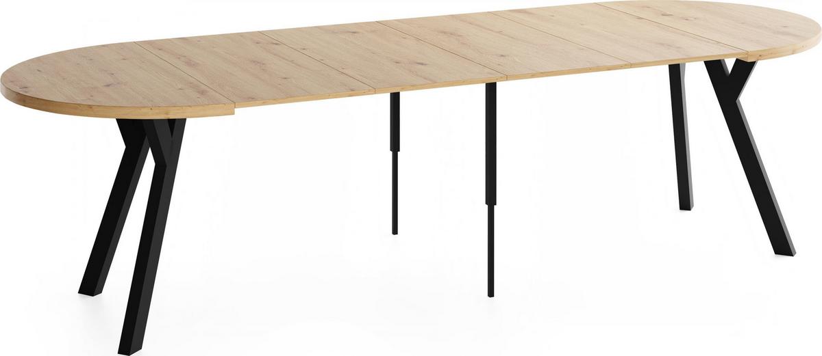 ESSTISCH Vero rund ausziehbar verlängerbar, Eiche Artisan Hellbraun 100-300/100/77 cm - Schwarz/Eiche Artisan, Holz/Holzwerkstoff (100/300/76.5cm) - WFL GROUP