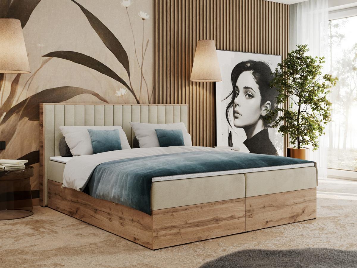 BOXBETT ALBERO 4 - 120/200 Beige Velvet - H4 - Beige, Holz/Textil (120/200cm) - MKS