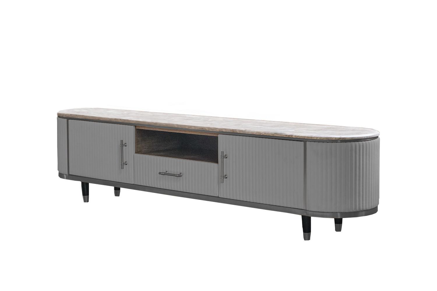 LOWBOARD MARIA Grau Kunstleder, Marmor - Schwarz/Grau, Textil/Metall (200/45/40cm) - KAWOLA