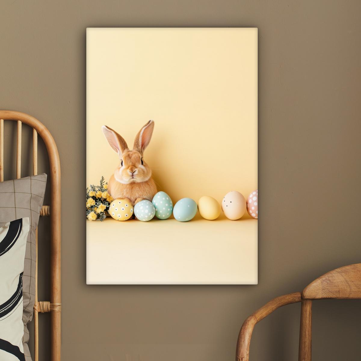 LEINWANDBILD Eier - Kaninchen - Pastellfarbtöne Wanddeko 40x60 cm - Hellgelb, Textil (40/60cm) - MuchoWow