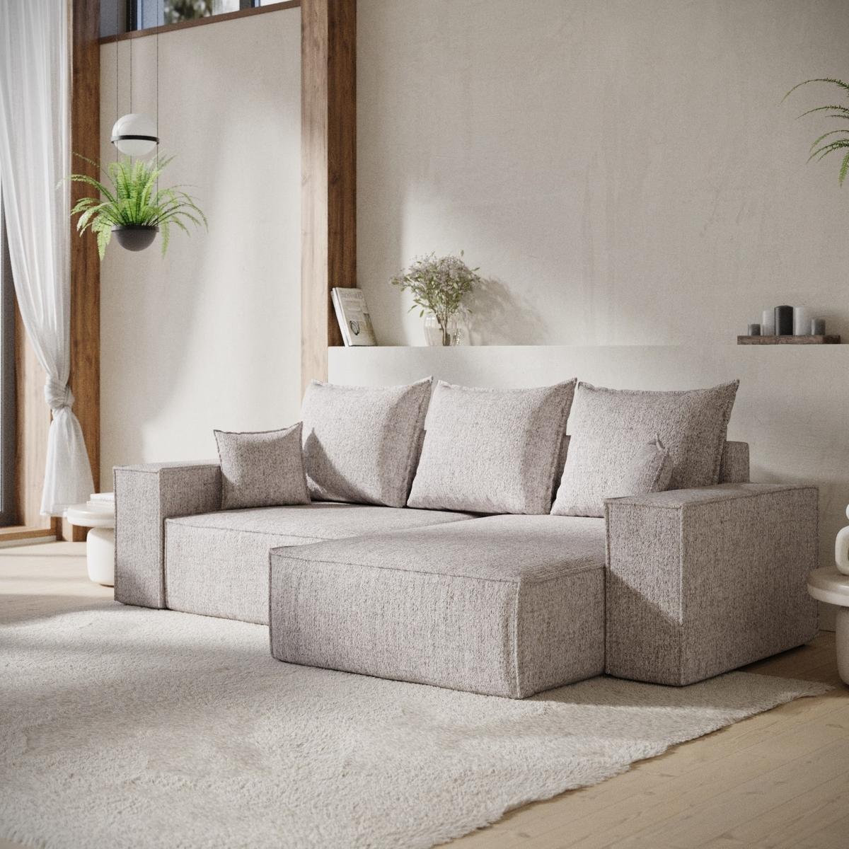 ECKSOFA SENSO mit Schlaffunktion Beige im Neve Stoff - Beige/Schwarz, Holz/Holzwerkstoff (255/148cm) - AltaBeds
