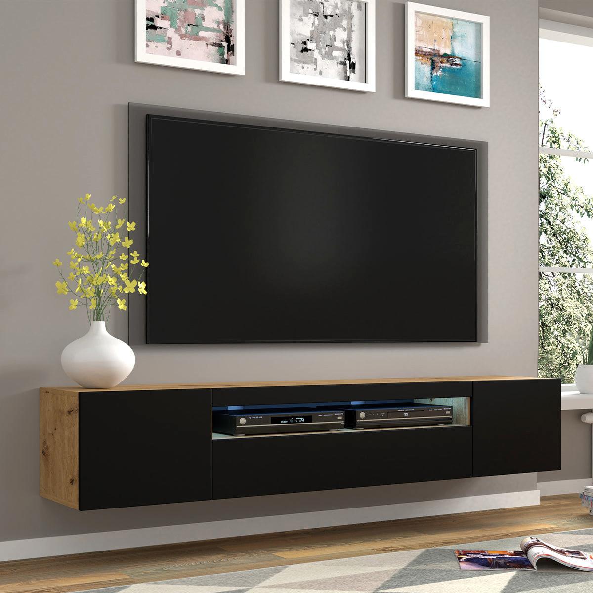 TV-MÖBEL Aurus Holz und Schwarz - Braun, Holzwerkstoff (200/36/37cm) - Petits-meubles