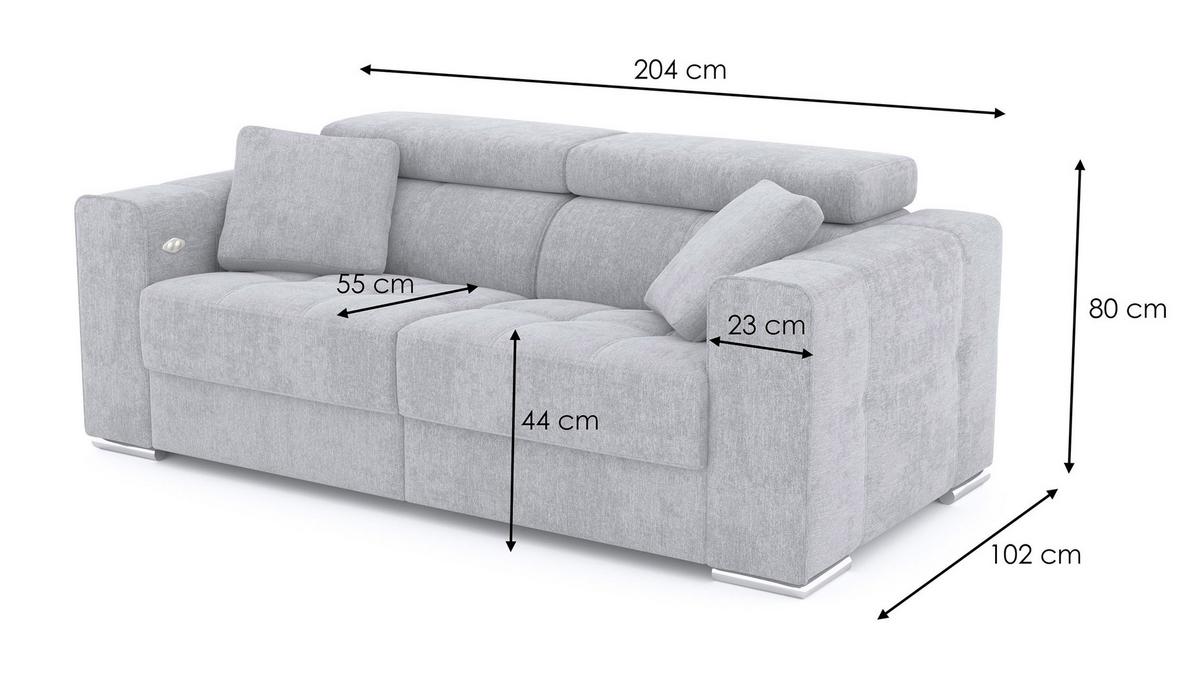 SOFA QUARTZ 3-Sitzer mit 2 Relaxfunktionen, dunkelgrau - Dunkelgrau/Silberfarben, Holzwerkstoff/Textil (204/80/102cm) - Wozimo