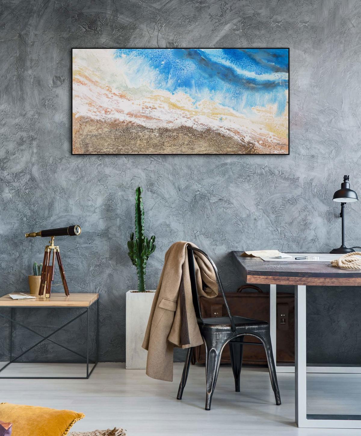 ACRYLBILD HANDGEMALT 120/60 cm - Blau/Braun, Holz/Textil (120/60cm) - KUNSTLOFT