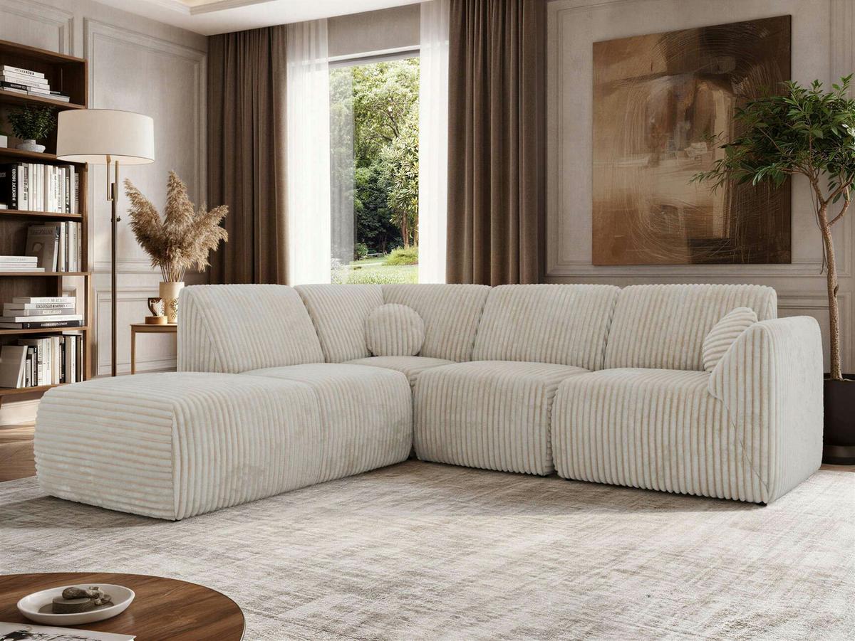 ECKSOFA NOARA 5M L Beige Cord - Links - Beige/Schwarz, Kunststoff/Textil (244/267cm) - MKS