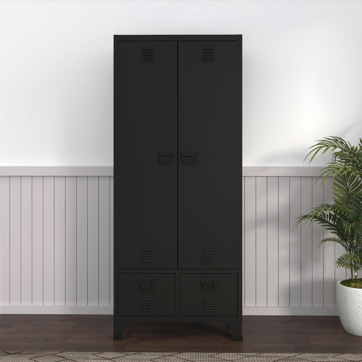 KLEIDERSCHRANK Hankasalmi - Schwarz, Metall (90/180/40cm) - [en.casa]