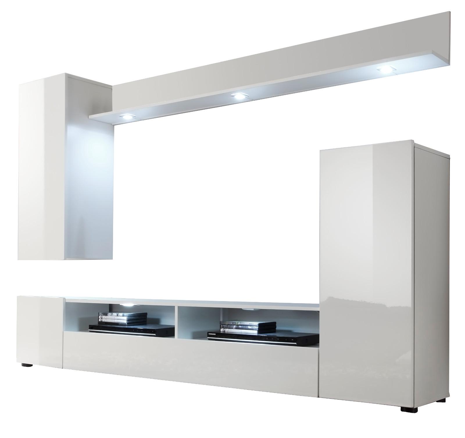 WOHNZIMMER: Wohnwand "Win" weiß Hochglanz (208 x 165 cm) 4-teilig - Weiß Hochglanz/Weiß, Holzwerkstoff (208/165/34cm) - Top.Furn