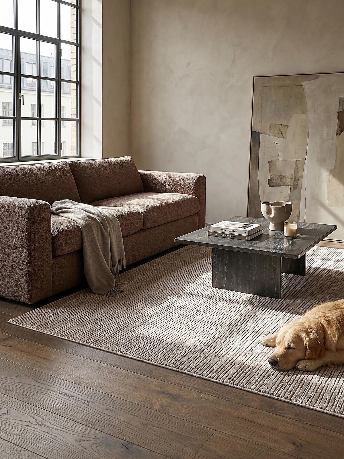 KURZFLORTEPPICH Streifen KASOS Polyester Beige 200 x 290 cm - Beige, Textil (200/290cm) - KADIMA DESIGN