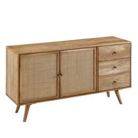 SIDEBOARD – Mango Massivholz/Rattan, 140x75x40 cm, 3 Schubladen, 2 Türen - Braun, Holz (140/75/40cm) - KADIMA DESIGN