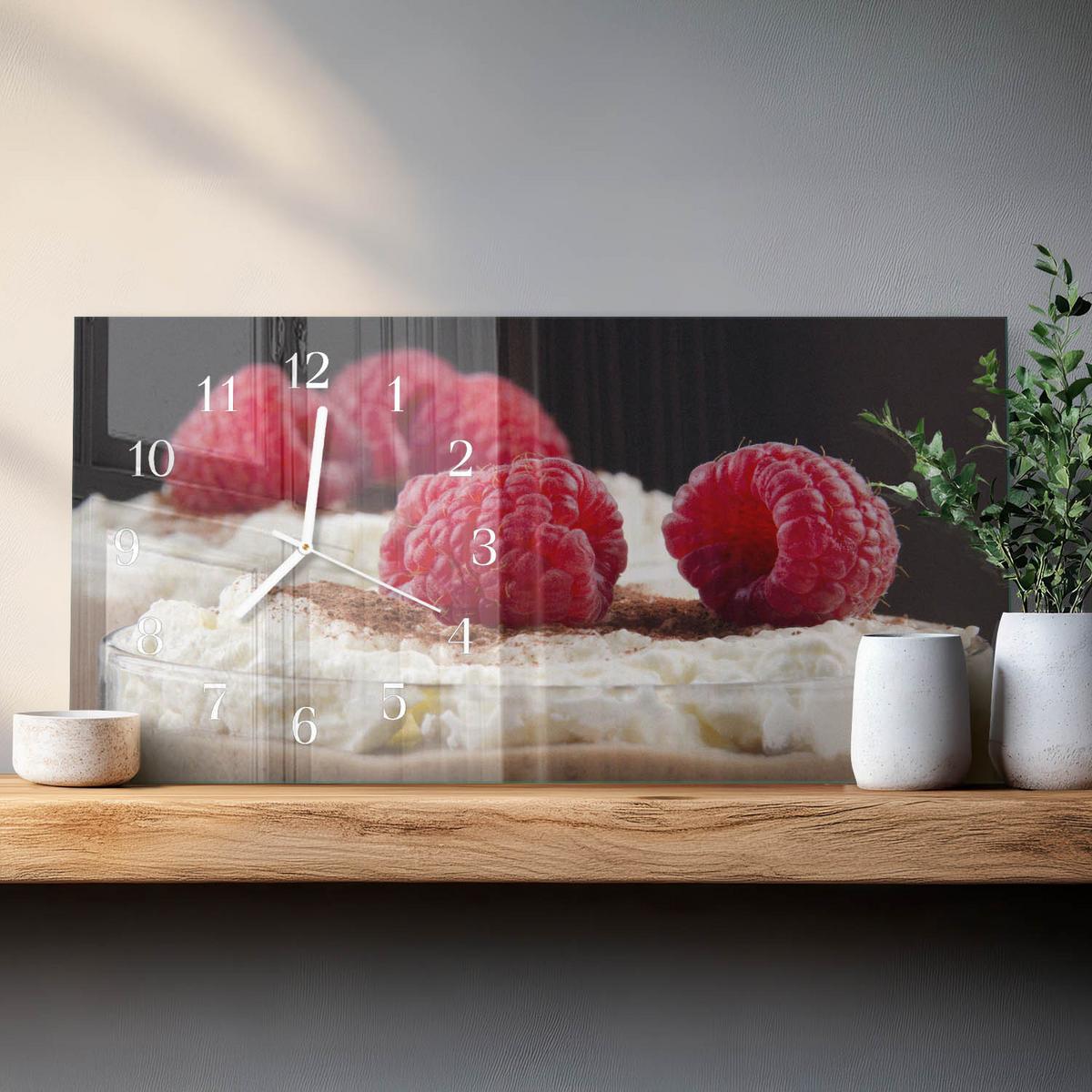 WANDUHR aus Glas 60x30 cm - Himbeerdessert - Rot, Glas (60/30/0.4cm) - TULUP