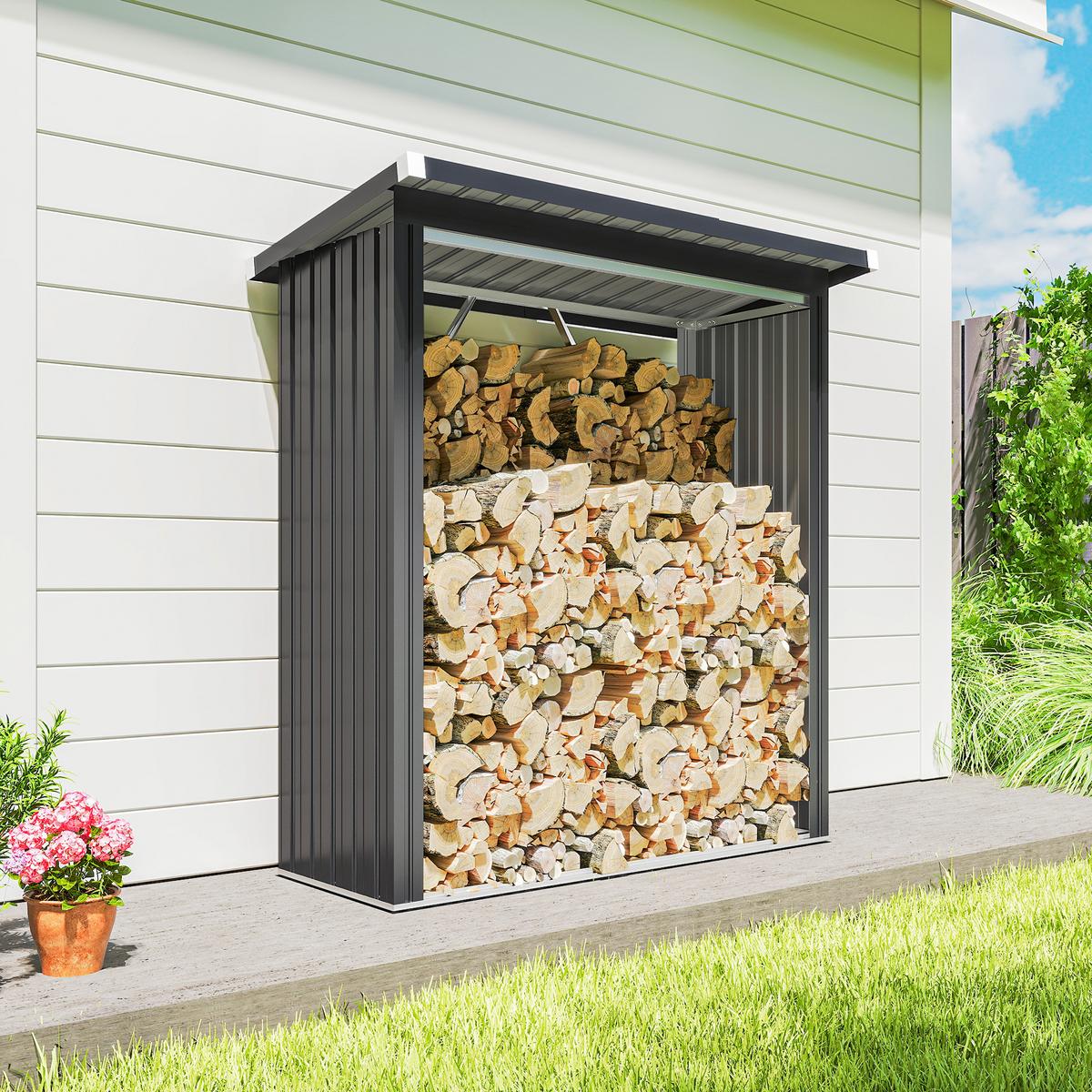KAMINHOLZREGAL Verzinkter Stahl Dunkelgrau - Dunkelgrau, Metall (66.5/150/150cm) - Outsunny