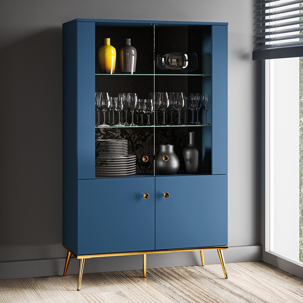 GESCHIRRSCHRANK Thalia Blau - Blau, Holzwerkstoff (92/152/40cm) - Petits-meubles