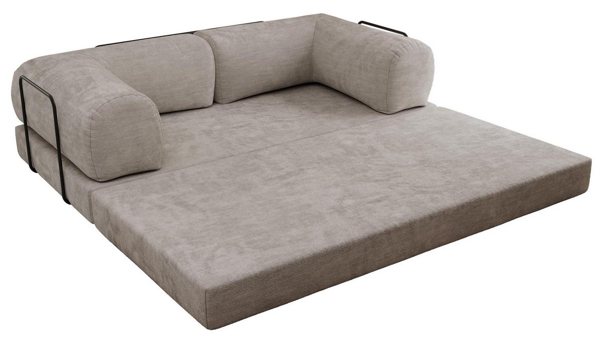 3-SITZER SOFA ORSETTO - Hellgrau Schenille glatt - Hellgrau/Schwarz, Textil/Metall (200/70/100cm) - MKS