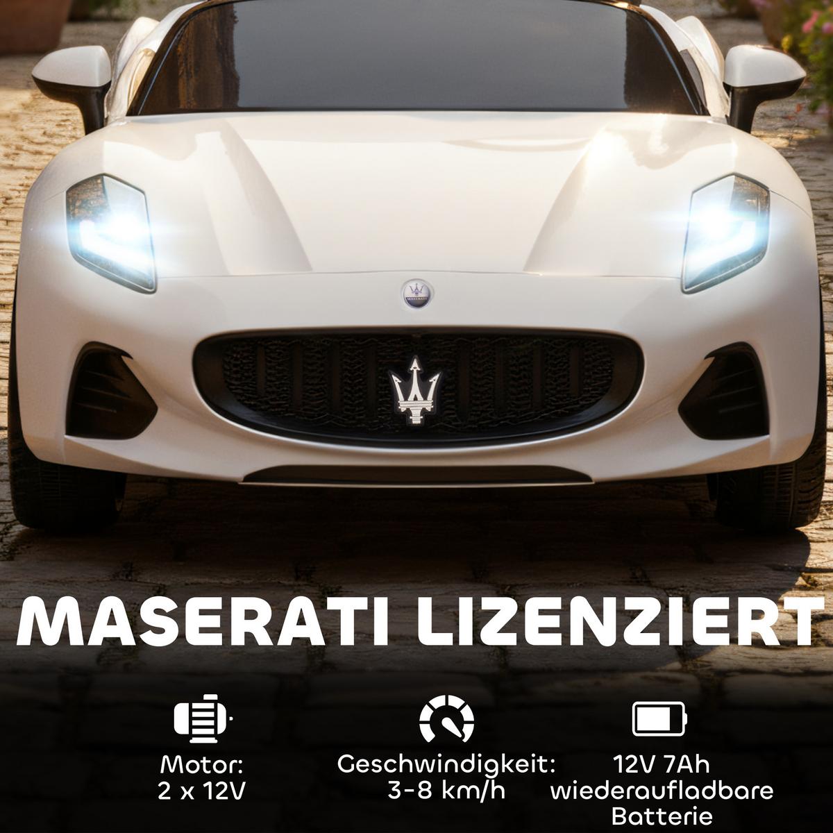 MASERATI Kinder-Elektroauto Metall Kunststoff Weiß - Weiß, Metall (120/72/50cm) - AIYAPLAY