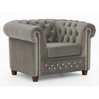 CHESTERFIELD-SESSEL Cleo Blink Grau Samt mit Kristallsteppung und braunen Massivholzfüßen - Beige/Braun, Holz/Textil (104/72/86cm) - S-Style Möbel