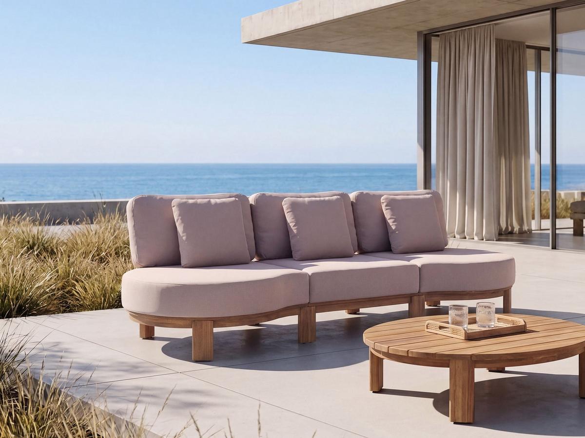 GARTENSOFA 3-Sitzer Akazienholz Hellbraun Arzello - Hellbraun/Beige, Holz (286/80/75cm) - Beliani