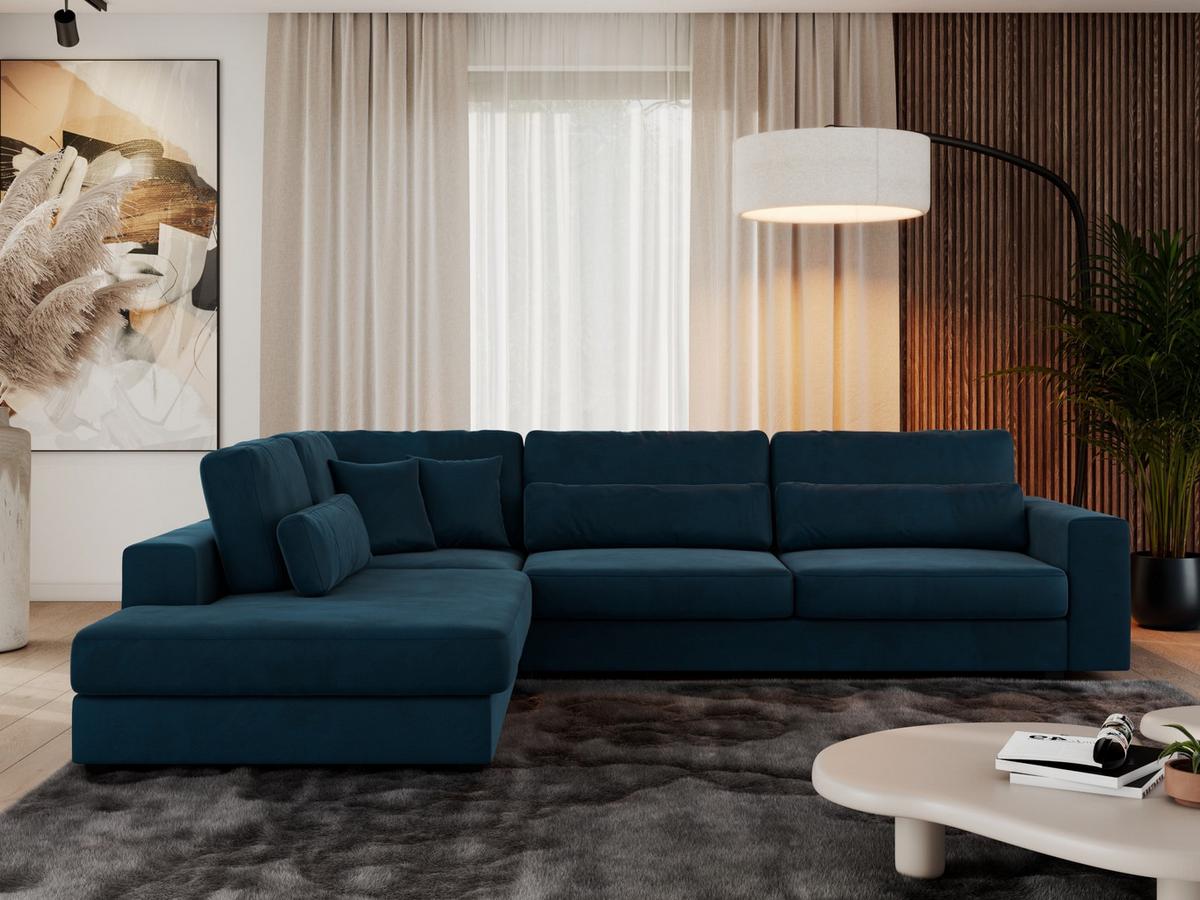 ECKSOFA Savona Dunkelblau Velvet - links - Schwarz/Dunkelblau, Kunststoff/Textil (316/249cm) - MKS