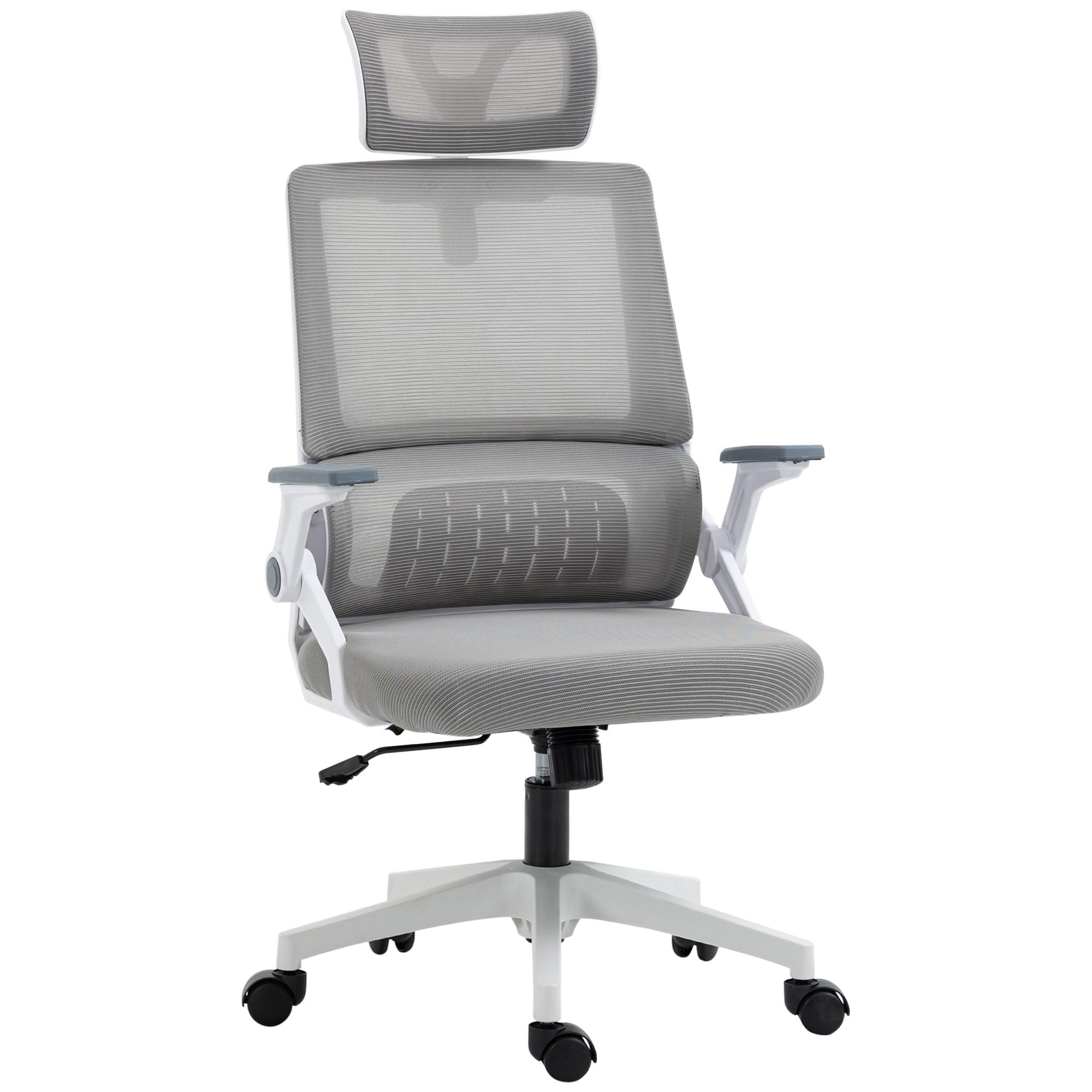 BÜROSTUHL Ergonomisch, Schreibtischstuhl mit Verstellbar Kopfstütze Mesh, Grau - Grau, Textil (61/121.5/60cm) - Vinsetto