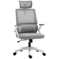 BÜROSTUHL Ergonomisch, Schreibtischstuhl mit Verstellbar Kopfstütze Mesh, Grau - Grau, Textil (61/121.5/60cm) - Vinsetto