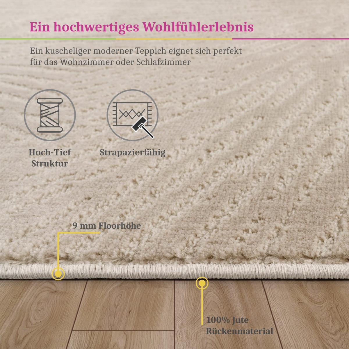 KURZFLORTEPPICH, einfarbig, aus Polypropylen, Florhöhe 9 mm, Beige, 80 x 150 cm - Beige, Textil (150/80cm) - KADIMA DESIGN