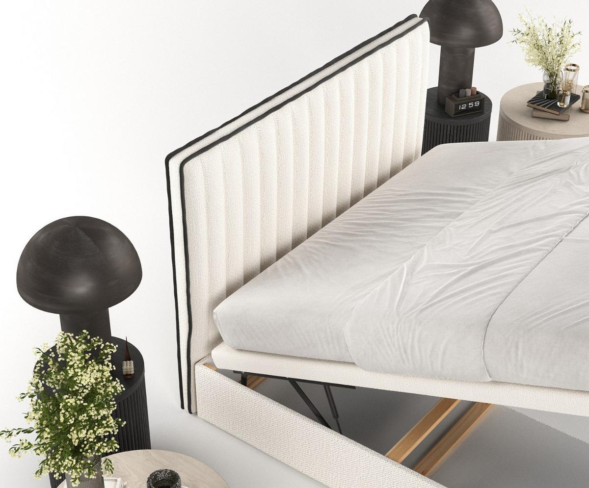 POLSTERBETT Keva mit Stauraum 120/200 cm Creme im Alta Stoff - Creme/Schwarz, Holz/Holzwerkstoff (120/200cm) - AltaBeds