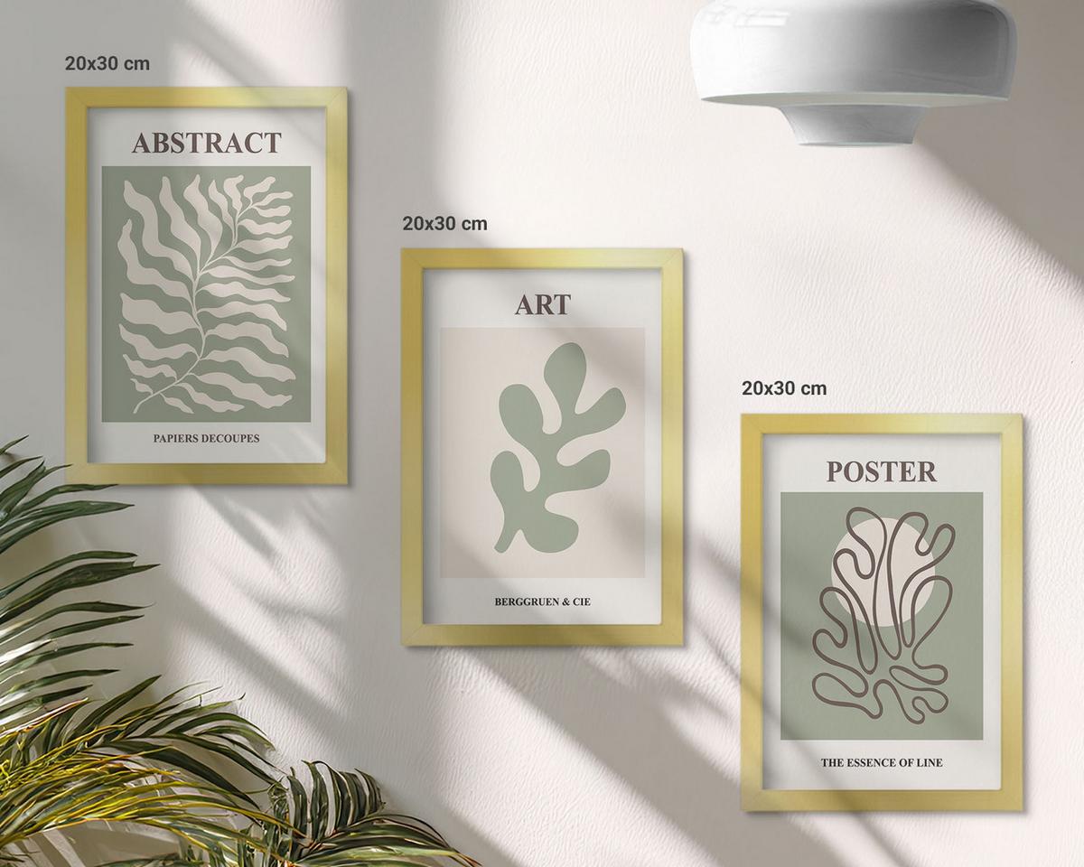 BILDER SET 3er Set - 20x30 cm Goldrahmen - Poster mit Pflanzenmustern von Matisse - Goldfarben, Kunststoff (20/30cm) - TULUP