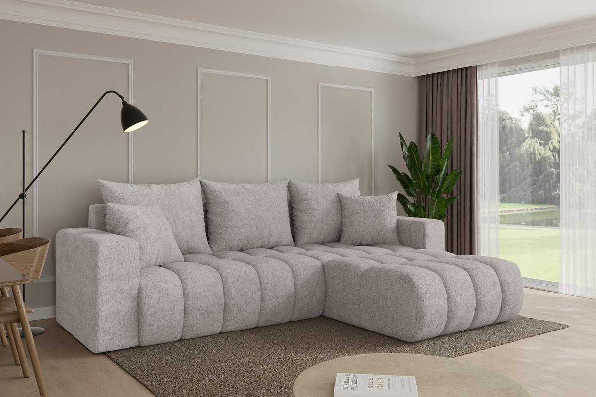ECKSOFA mit Schlaffunktion Ottomane Rechts MILA-L-v1 277x195x86 Hellgrau Velours - Hellgrau/Schwarz, Holzwerkstoff/Kunststoff (277/194cm) - ALTDECOR