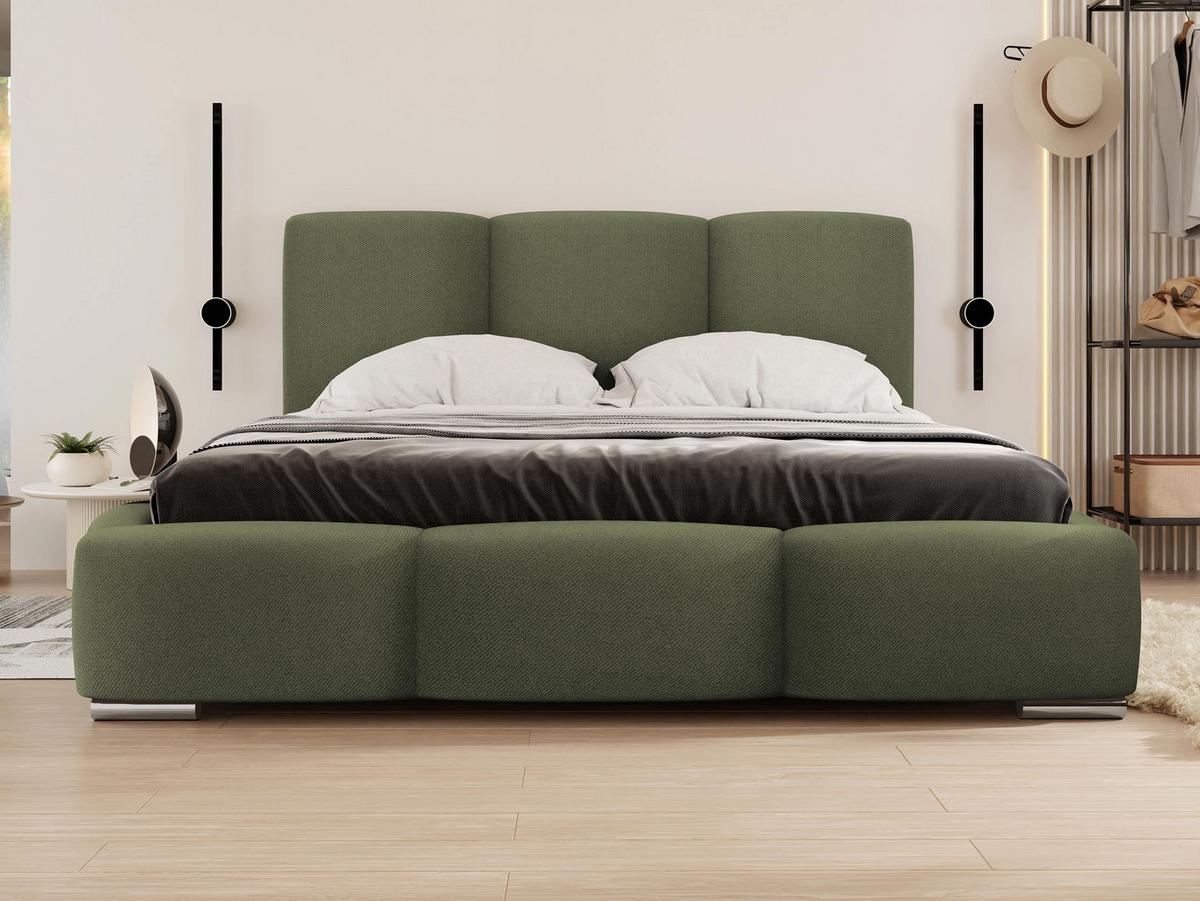 POLSTERBETT Olweria - Chromfarben/Dunkelgrün, Holz/Textil (160/200cm) - MIRJAN24