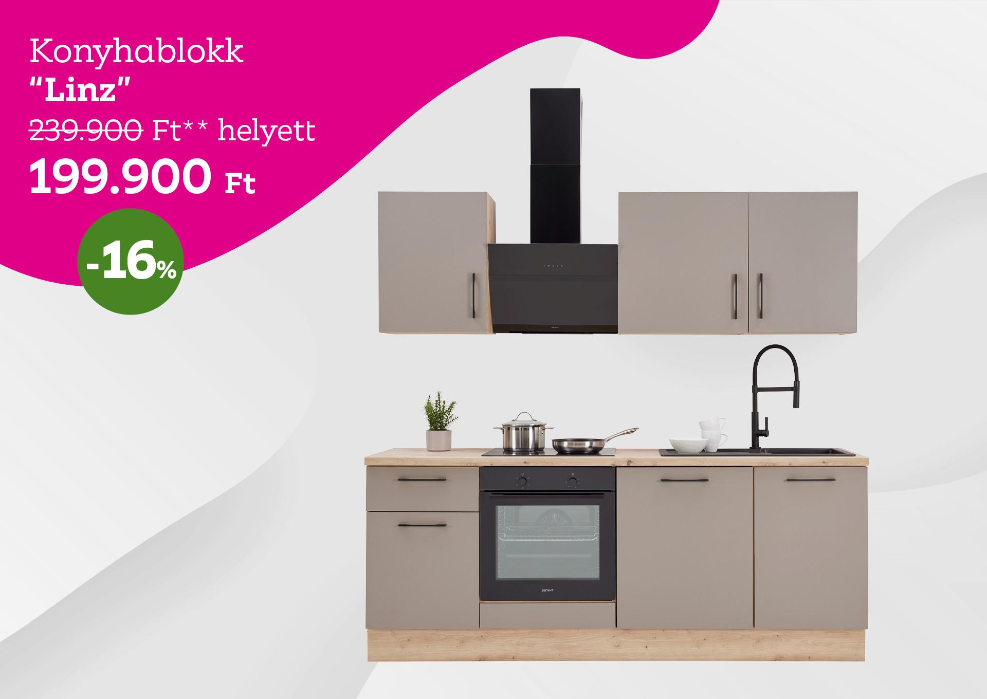 Konyhablokk Linz 239900 Forint helyett 199900 Forint, kedvezmény mértéke 16%
