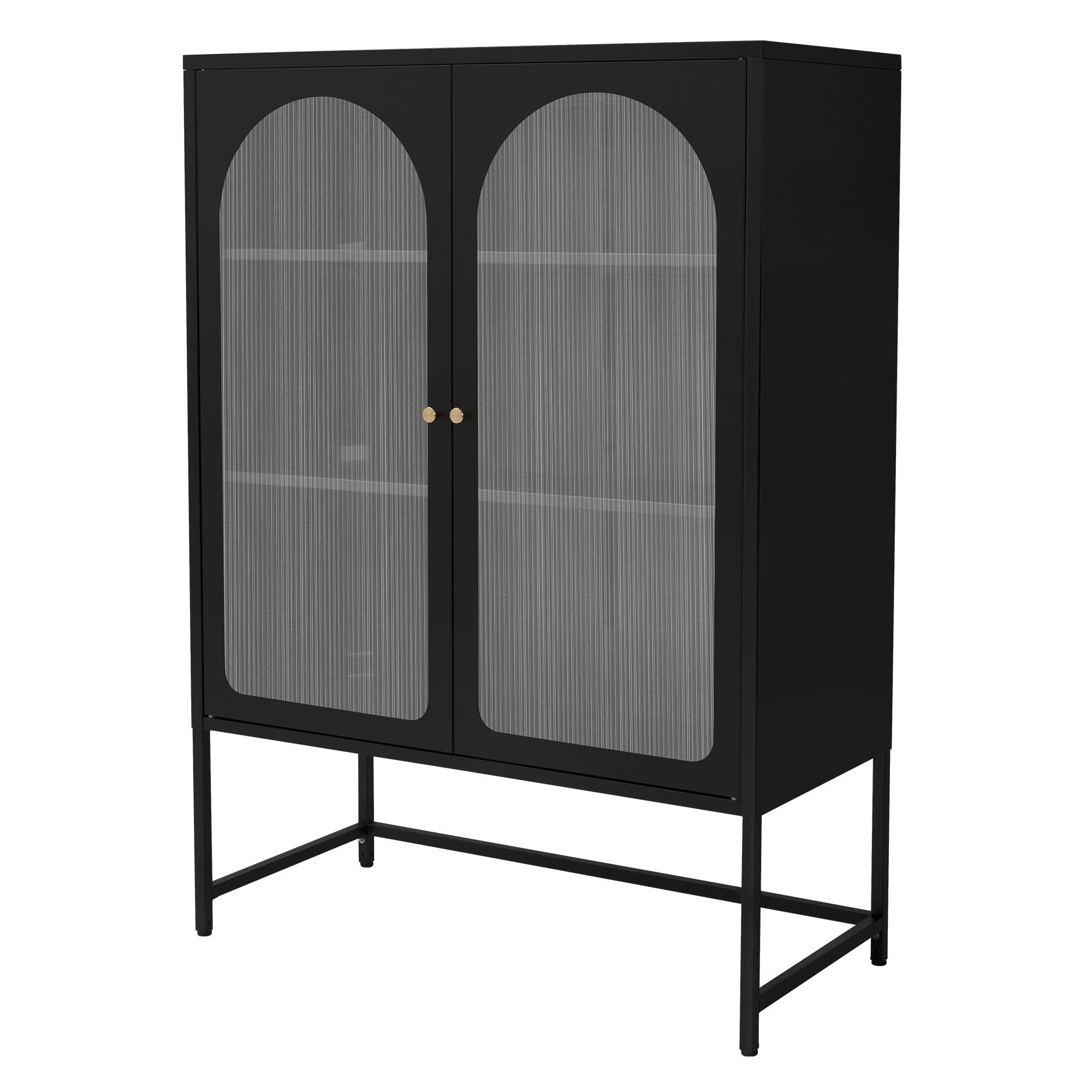 VITRINENSCHRANK 85 x 120 x 40 cm Schwarz aus Stahl - Schwarz, Metall (85/120/40cm) - ML-DESIGN