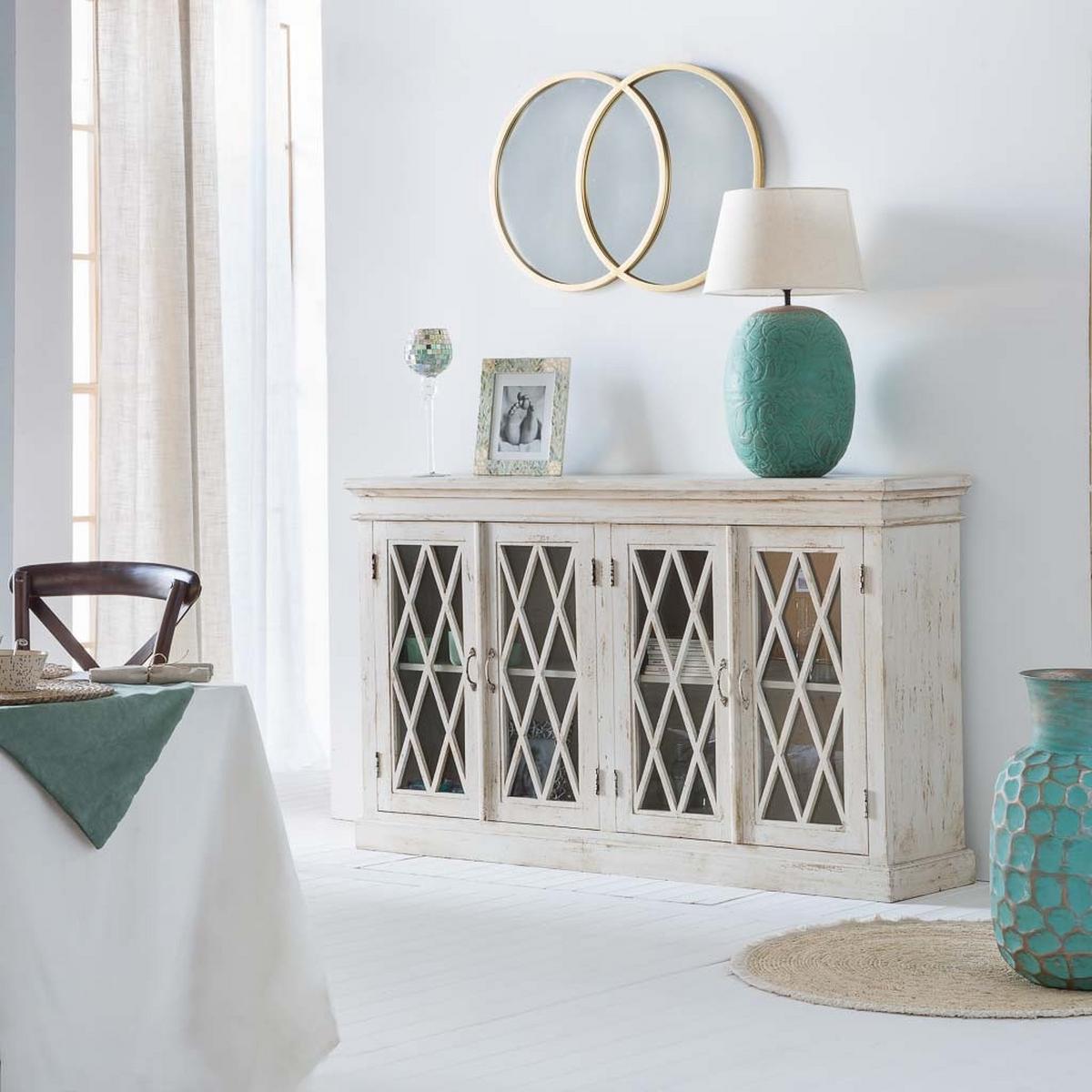 SIDEBOARD aus Holz und Glas 170x40x100 cm - Weiß, Holz (170/100/40cm) - Wanderlust