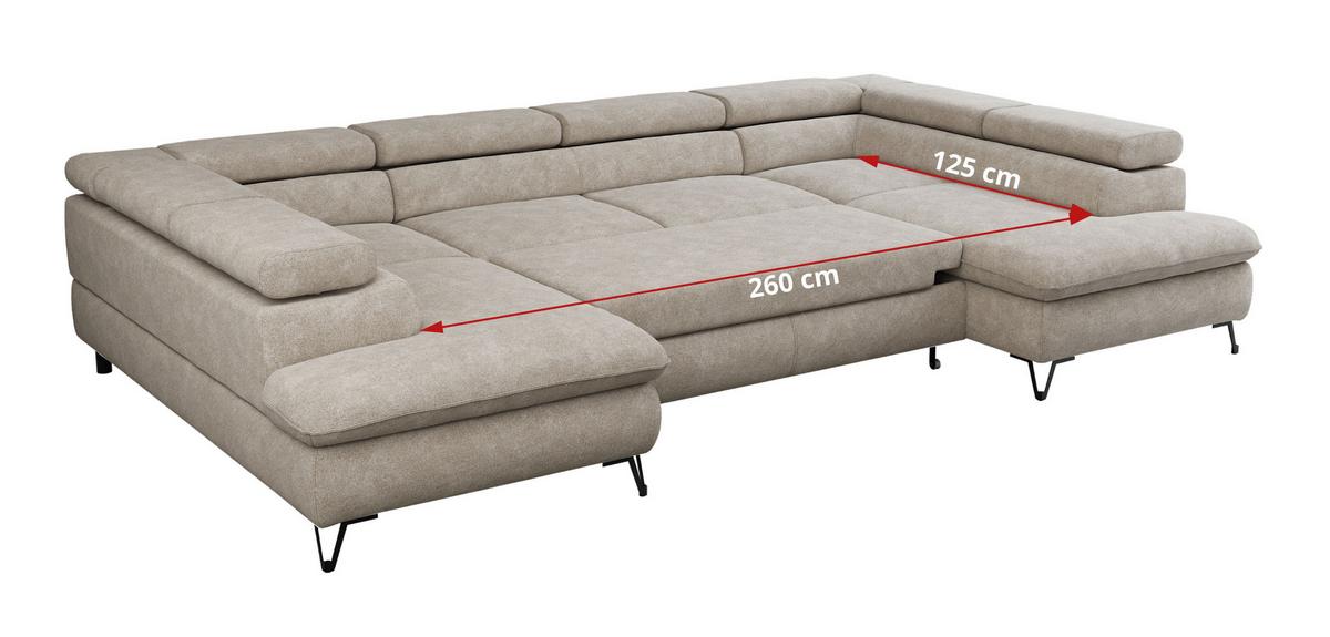 WOHNLANDSCHAFT PEDRO U Struktur Beige - Beige/Schwarz, Textil/Metall (346/76/208cm) - MKS