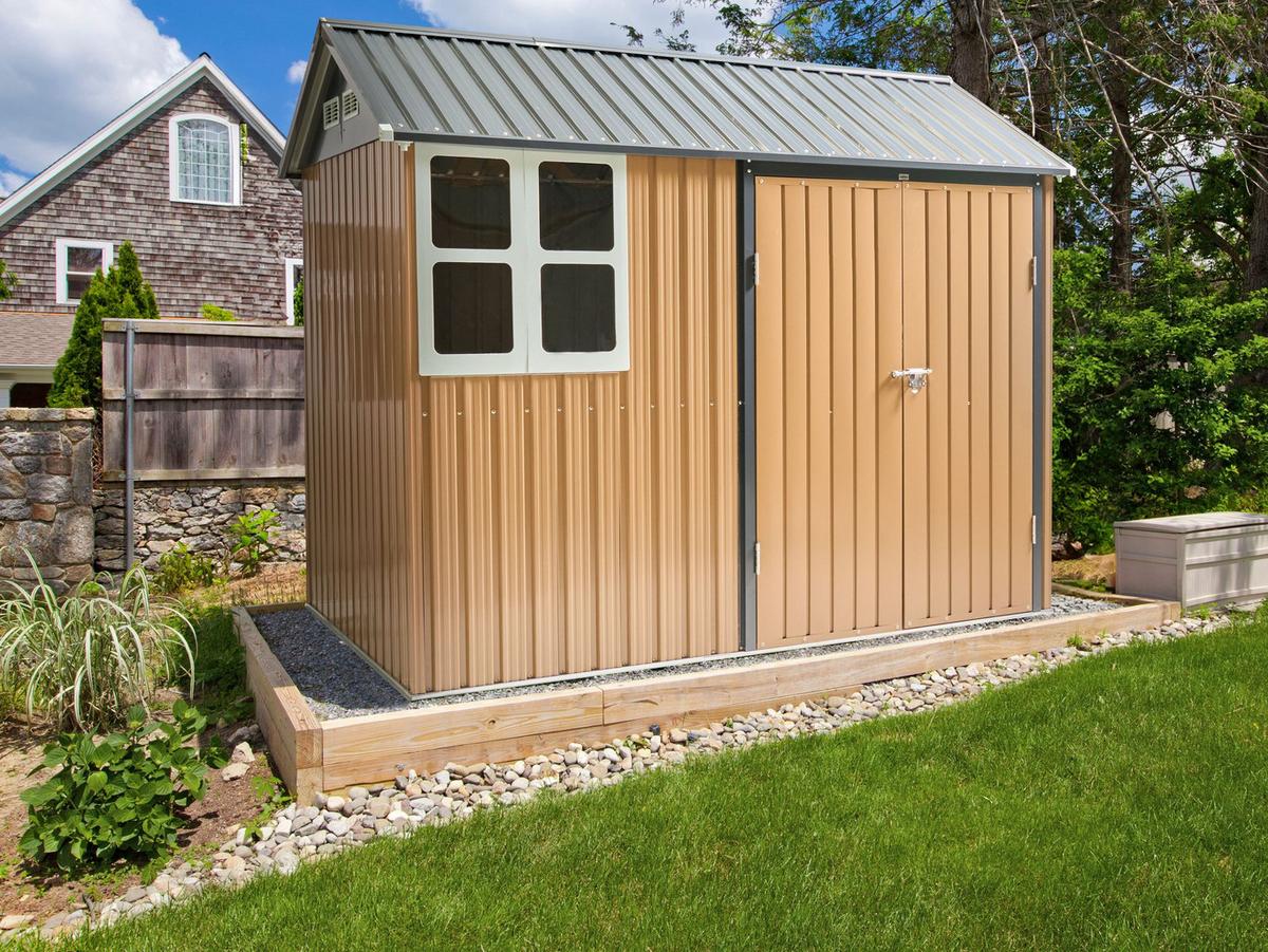 GERÄTEHAUS 248 cm 161 cm Braun Nocciano - Dunkelgrau/Braun, Metall (248/218/161cm) - Beliani