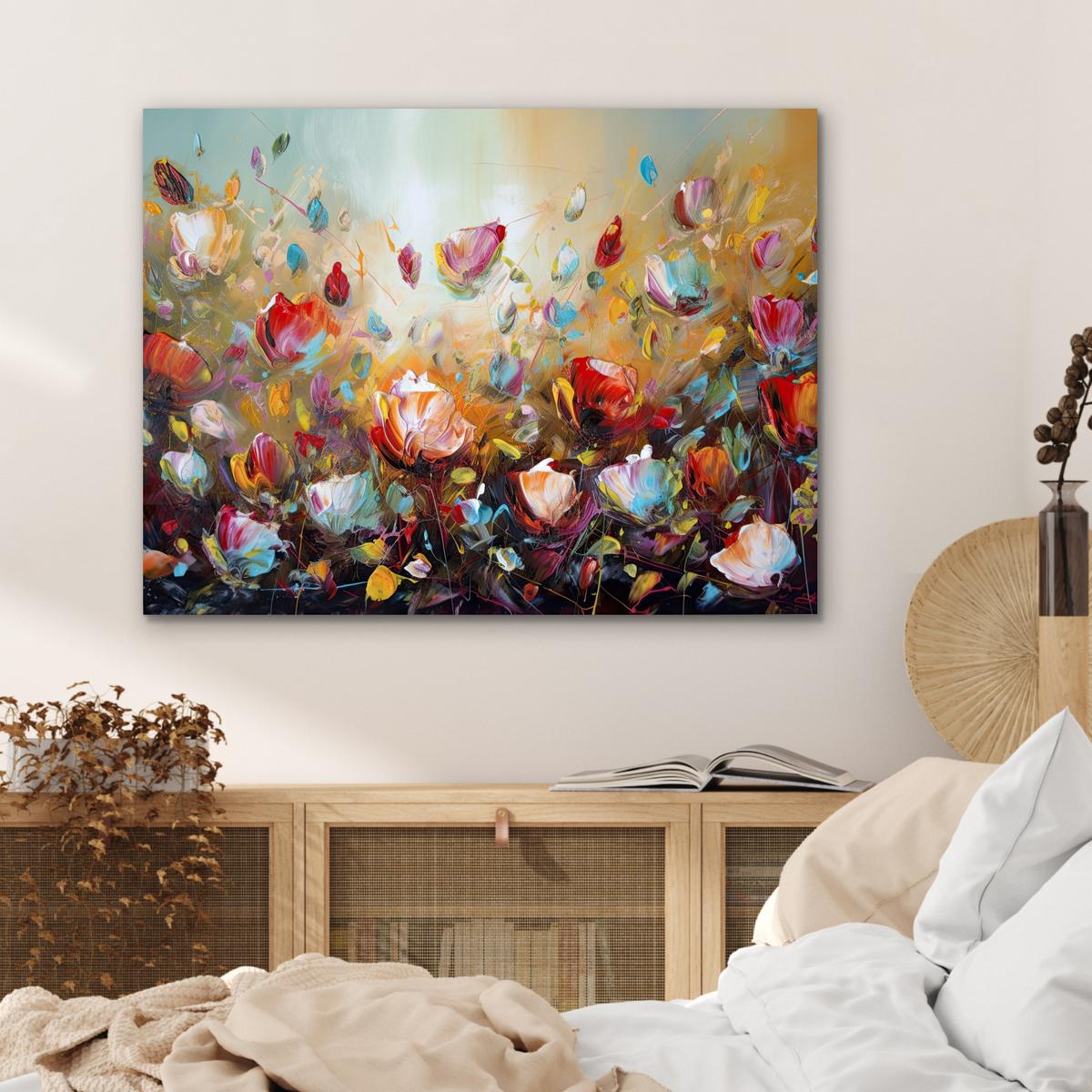 METALLBILD Blumen - Kunst - Natur - Ölgemälde 80x60 cm - Multicolor, Metall (80/60cm) - MuchoWow