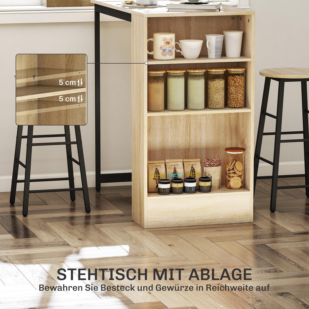 BARTISCH mit Barhocker Set, 3-tlg. Bartisch-Set mit Küchentisch, Stauraum - Multicolor, Metall (49/91/91cm) - HOMCOM