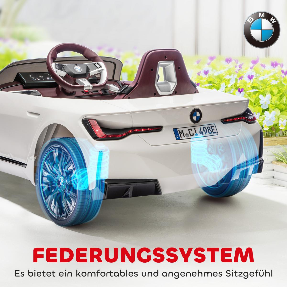 KINDER Elektroauto Elektrofahrzeuge mit Fernbedienung, MP3-Player, 3-5 km/h - Weiß, Metall (115/67/45cm) - HOMCOM